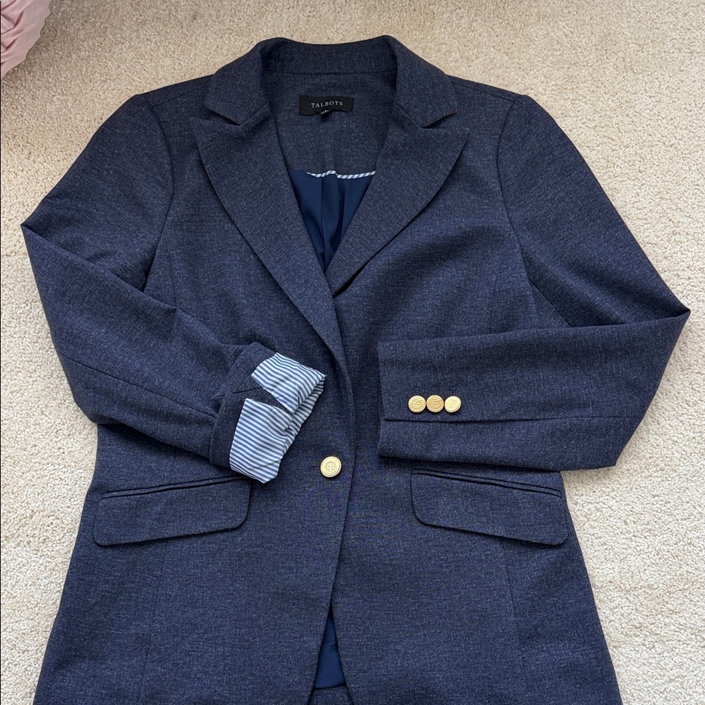 Talbots Navy Blue Blazer with Gold Buttons